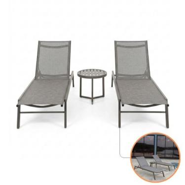 Imagem de Kit Relax 2 Espreguiçadeiras Piscina Alumínio Tela Reforçada + Mesinha