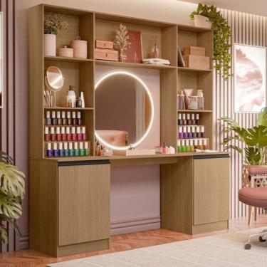 Imagem de Mesa de Manicure Profissional com Estante 2 Portas 5 Prateleiras Smart