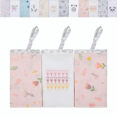 Imagem de Kit 3 Paninhos de Boca Com Bordado 38x38cm Com Prendedor Para Chupetas