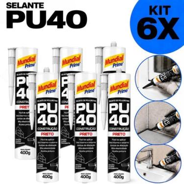 Imagem de Kit 6 Adesivo Selante PU 40 Preto Mundial Prime 400ML, Único