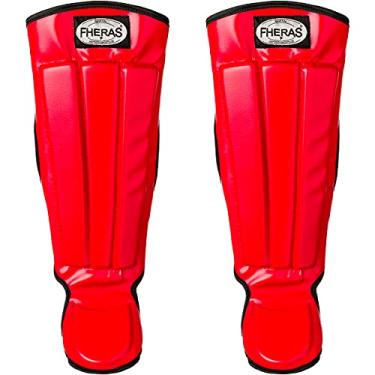Imagem de Caneleira Muay Thai Mma Kickboxing Anatômica Fheras Vermelho
