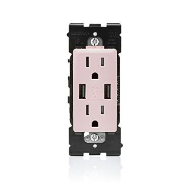 Imagem de Leviton Carregador USB Renu/Tomada Duplex Resistente à Violação, 15A-125VAC, RUAA1-FP, Limonada Rosa Fresca