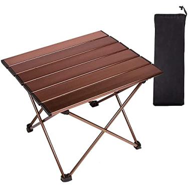 Imagem de Mesa portátil de acampamento, mesa lateral dobrável de alumínio para cozinhar ao ar livre, caminhadas, viagens, piquenique (médio-café)