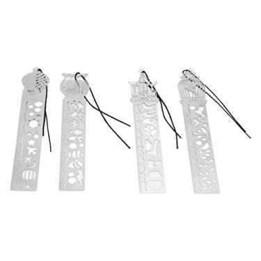 Imagem de Régua de metal, multifuncional 4 modelos de desenhos desenhos forma única Régua de estêncil de design oco reutilizável para scrapbooking para desenho de cartões-presente
