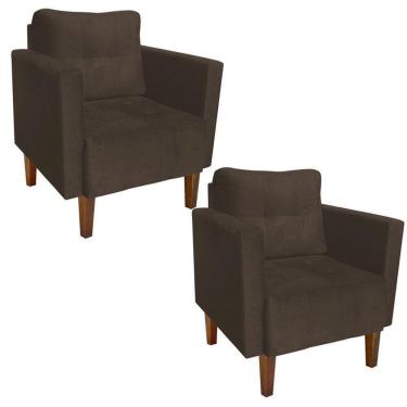 Imagem de Kit 02 Poltronas Lívia Suede Marrom Pés Chanfrado Drossi