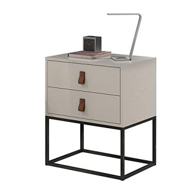 Imagem de Mesa de Cabeceira Estilo Industrial Unic Puxador Couro Estilo Europeu Cor:Off White