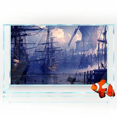 Imagem de Fundo de aquário 3D doca navio pirata impressão HD papel de parede tanque de peixes répteis habitat decorações de fundo PVC paisagem pôster adesivo (11,8x15,7(30x40cm))