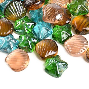Imagem de LUEYAO Seashell Starfish Vidro Mármores Enchimento de Vaso, Estrelas Decorativas Forma de Conchas Contas de Vidro Premium Shell Mármores para Vasos Pedras Aquário Seixos Decorativos Mesa Decoração de Espalhar 600 PÇS