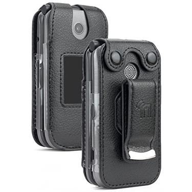 Imagem de Capa para telefone Coolpad Belleza Flip Phone, Nakedphone [Couro Vegano Preto] Capa com ajuste de forma [Proteção de tela embutida] e [Clipe de cinto de metal] para Boost Mobile CP3321AT