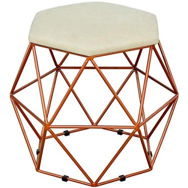 Imagem de Puff Decorativo Aramado Bronze Six L02 Suede Bege - Lyam Decor