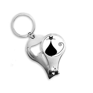 Imagem de Black Cat Lover Halloween Animal Art Outline Nail Nipper Ring Chaveiro Abridor de Garrafas Clipper