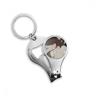 Imagem de Beleza Cisne Preto Estilo Chinês Aquarela Alicate Anel Chaveiro Abridor de Garrafas Cortador