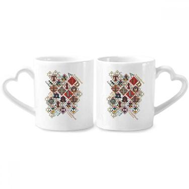 Imagem de Conjunto de canecas de porcelana para casais, com estampa de fichas de baralho de cartas de jogo de cartas de cerâmica e coração