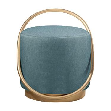 Imagem de Puff Redondo Lunar em Linho e Base Metal Dourado Agarb Decor Cor:Linho Azul
