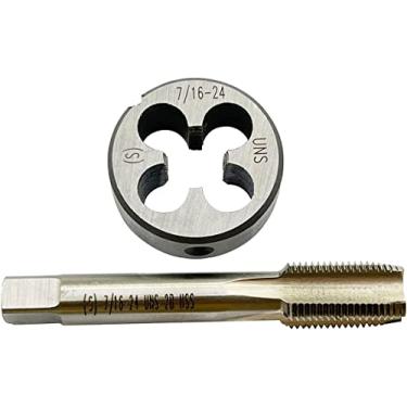 Imagem de ASZLBYM 7/16-24 HSS Conjunto de torneira e matriz, UNS torneira de rosca de máquina e UNS redondo fio de matriz direita