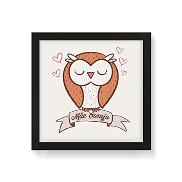 Imagem de Arte Maníacos Quadro Decorativo Mãe Coruja Fundo Bege - 50x50cm (Moldura em laca preta)