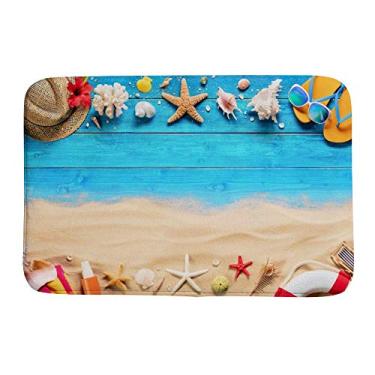 Imagem de Tapete de porta para banheiro super aconchegante praia em tábua azul, estampa de areia, tapete de banheiro decorativo para ambientes internos e externos 78,7 x 50,8 cm