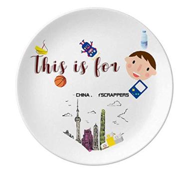 Imagem de Prato de porcelana arranha-céus da China para jantar redondo Prato Menino Homem