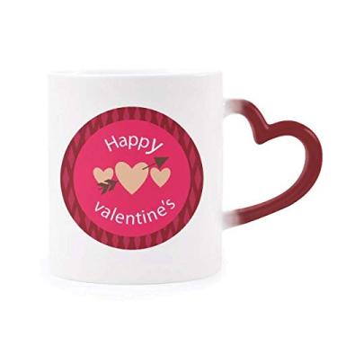 Imagem de Caneca rosa feliz dia dos namorados coração flecha sensível ao calor caneca vermelha muda de cor