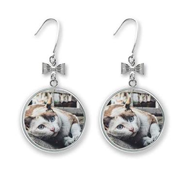 Imagem de Brinco de arco com foto de gato colorido de animal com gancho perfurado