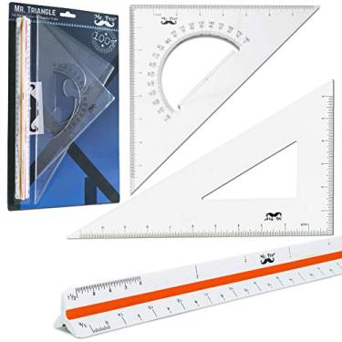 Imagem de Mr. Pen Conjunto de réguas triangulares arquitetônicas com escala triangular de 30 cm, 28 cm 30/60 e triângulos de 45/90 de 20 cm