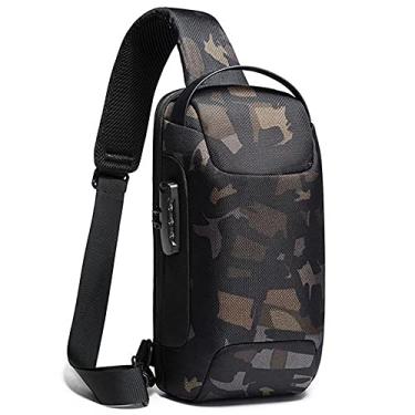 Imagem de Hot Chest Bag Nova bolsa tiracolo masculina anti-ladrão à prova d'água, bolsa de ombro, carregamento USB, Clássico, Camuflagem, Small