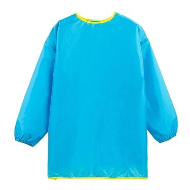 Imagem de Macacão de arte infantil infantil de cor sólida avental de manga comprida suprimentos de pintura casacos à prova de vento para crianças, Azul-celeste, 2-3 Years