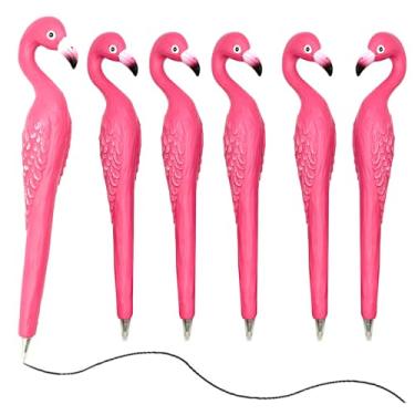 Imagem de Lopenle 5 peças de canetas de flamingo chiques, canetas esferográficas de animais com materiais de resina, caneta de tinta preta para mulheres, material escolar, festa de aniversário