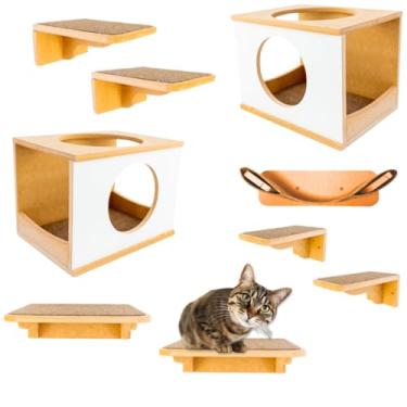 Imagem de Playground Para Gatos 9Pçs Premium Resistente Já Montado Com Kit Fixação e Rede (PRETO) (Branco)