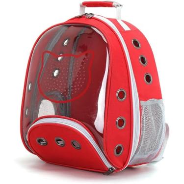 Imagem de Mochila para gatos e cães ate 7 kg, bolsa de transporte respirável para animais de estimação, mochila cápsula espacial para viagens (Vermelho)