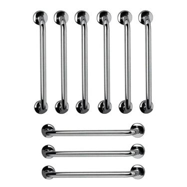 Imagem de Barra de Apoio 60cm Aço Inox Kit 9 Unidades Segurança Acessibilidade Suporte Idoso Cadeirante Criança Gestante Anti Queda Banheiro Corrimao Escada