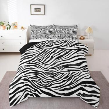 Imagem de Feelyou Conjunto de cama queen com estampa de animais de zebra, para crianças, meninos, meninas, preto e branco, conjunto de edredom de microfibra abstrata, conjunto de edredom listrado