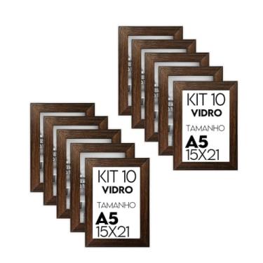 Imagem de Kit 10 Porta Retrato 15x21 Moldura Premium C/Vidro Comum (Tabaco)