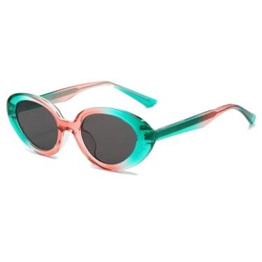 Imagem de JRLLFD Gradiente Colorido Oval Óculos de Sol Femininos Vintage Shades para Homens Luxo Uv400 Feminino (rosa verde)