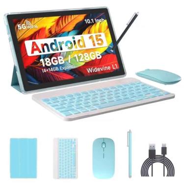 Imagem de Tablet Android 13 com teclado, tablet 2 em 1 de 2024 de 10 polegadas, 8 GB de RAM + 128 GB ROM/1 TB tablet expansível, CPU Quad-Core 2.0GHz tela HD de 10 polegadas, tablet 2.4G/5G WiFi 6 BT 5.0 com