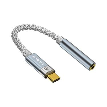Imagem de Adaptador USB C para conector de fone de ouvido de 3,5 mm 32 bits/384 KHz, KBEAR 【Sombra】 Adaptador de áudio macho para fêmea 8 fios banhado a prata tipo C para cabo dongle de áudio de 3,5 mm para