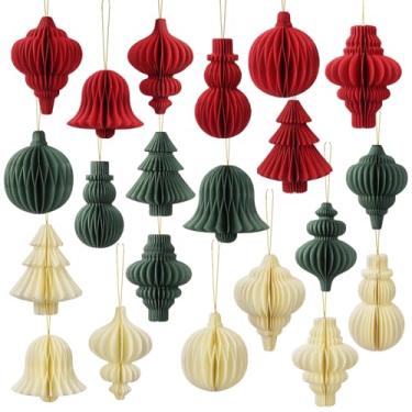 Imagem de 21 peças de decorações de festa de Natal, enfeites de favo de mel, verde, vermelho, pérola, decoração pendurada, para árvore de Natal, sinos, bolas, lanternas, teto, parede, decoração de casa