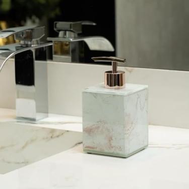 Imagem de Saboneteira Líquido 250ML Porta Sabonete Decorativo De Vidro EFEITO MÁRMORE Porta Álcool Gel Porta Sabonete Líquido (Rose e branco,Unid)