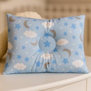 Imagem de Travesseiro Anatômico para Bebê, 27 x 37cm, Fibra Siliconada Hipoalergênica, 100% Algodão (Céu - Azul Bebê)
