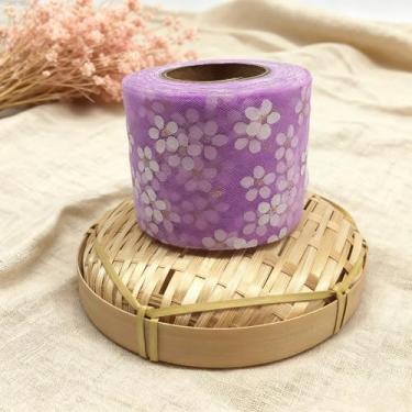 Imagem de 1 rolo de fita de malha floral vermelha, padrão de flor de cerejeira de 6 cm de largura, fita de artesanato DIY para arco de cabeça, decoração de festa de embrulho de presente, pacote de 5 jardas