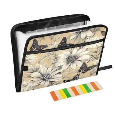 Imagem de Wassud Borboleta preta e branca com 13 bolsos, organizador de arquivos sanfonados, pastas expansíveis com abas e adesivos, organizador de pastas de documentos de recibo de papel tamanho carta A4 para