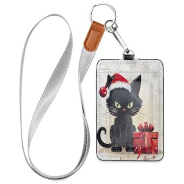 Imagem de Wassud Cordões de couro PU de gato preto para crachás de identificação, porta-chaves, porta-crachás, cartões de crédito para escritórios, funcionários estudantes, funcionários