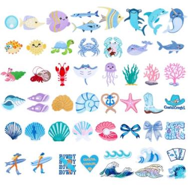 Imagem de PH PandaHall 51 peças Coastal Cowgirl Iron on Patches Bulk Summer Ocean Bordado Ferro no Chapéu Patch Azul Praia Feriado Aplique Costurado para Caminhoneiro Chapéu Mochila Roupas Camisa Jeans