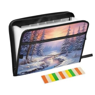 Imagem de Wassud Organizador de arquivos sanfonado com 13 bolsos paisagem original de inverno, pastas expansíveis com abas e adesivos, tamanho carta A4, papel para recibos, documentos, pasta organizadora para