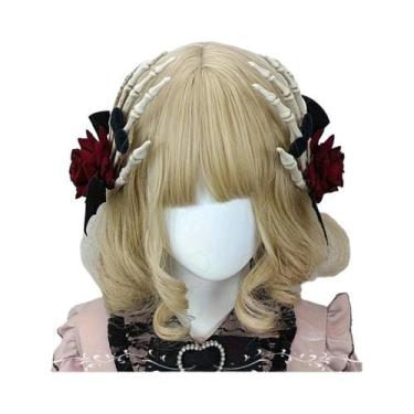 Imagem de Clipes De Cabelo Gótico Lolita Em Forma De Esqueleto De Rosa Vermelha 