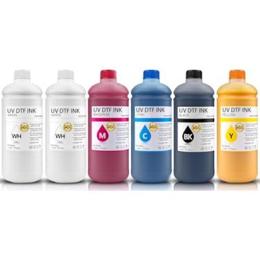 Imagem de SAIBOYA 6 x 1000 ml de tinta DTF branca premium, refil de tinta para EP- cabeças de impressão Ep XP600 TX800 i1600 i3200 L805 1390 DX5 DX6 DX7 DX10 e mais impressoras de adesivos UV (2 x branco + 1