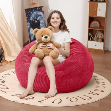 Imagem de Cansunna Cadeira de saco de feijão de 2 pés: sacos de feijão de 6 cm com enchimento de espuma de memória, cadeiras confortáveis Beanbag de lágrima sofá com capa de veludo cotelê, vermelho