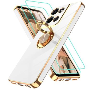 Imagem de Gritup Capa para Motorola Moto G 5G 2025: Capa para Moto G Play 5G 2025 com 2 peças protetoras de tela, suporte magnético de rotação de 360°, suporte magnético com borda dourada, capa protetora de TPU