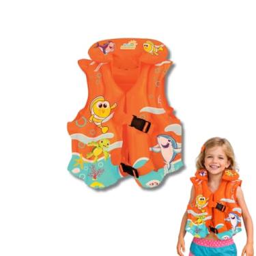 Imagem de Colete Inflável Infantil com Encosto Seguro para Piscina e Praia Crianças 4+ (laranja)