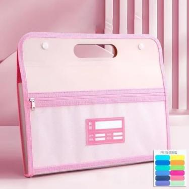 Imagem de Pasta Sanfonada A4 com 13 Camadas para documentos, arquivo portátil com alça, organizador expansível para provas, escritório e uso diário, fácil transporte e grande capacidade (Rosa(horizontal))